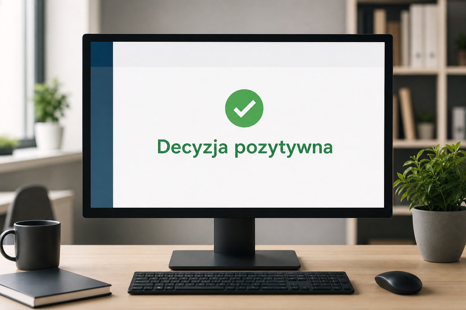 Monitor z komunikatem o pozytywnej decyzji kredytowej