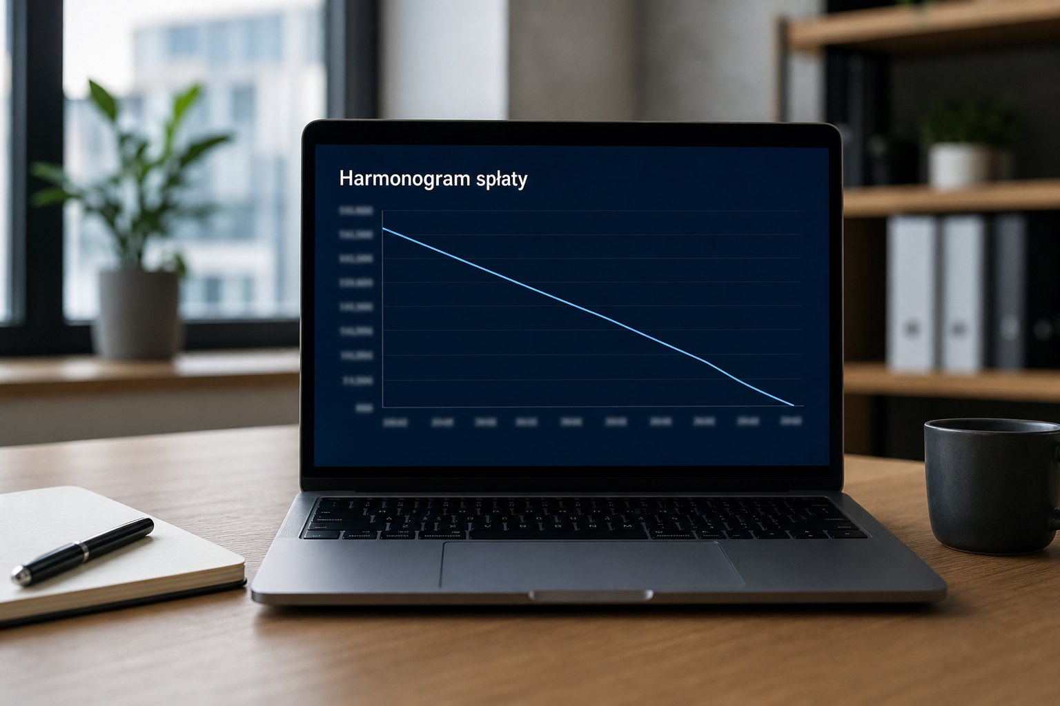 Laptop z wykresem harmonogramu spłaty kredytu