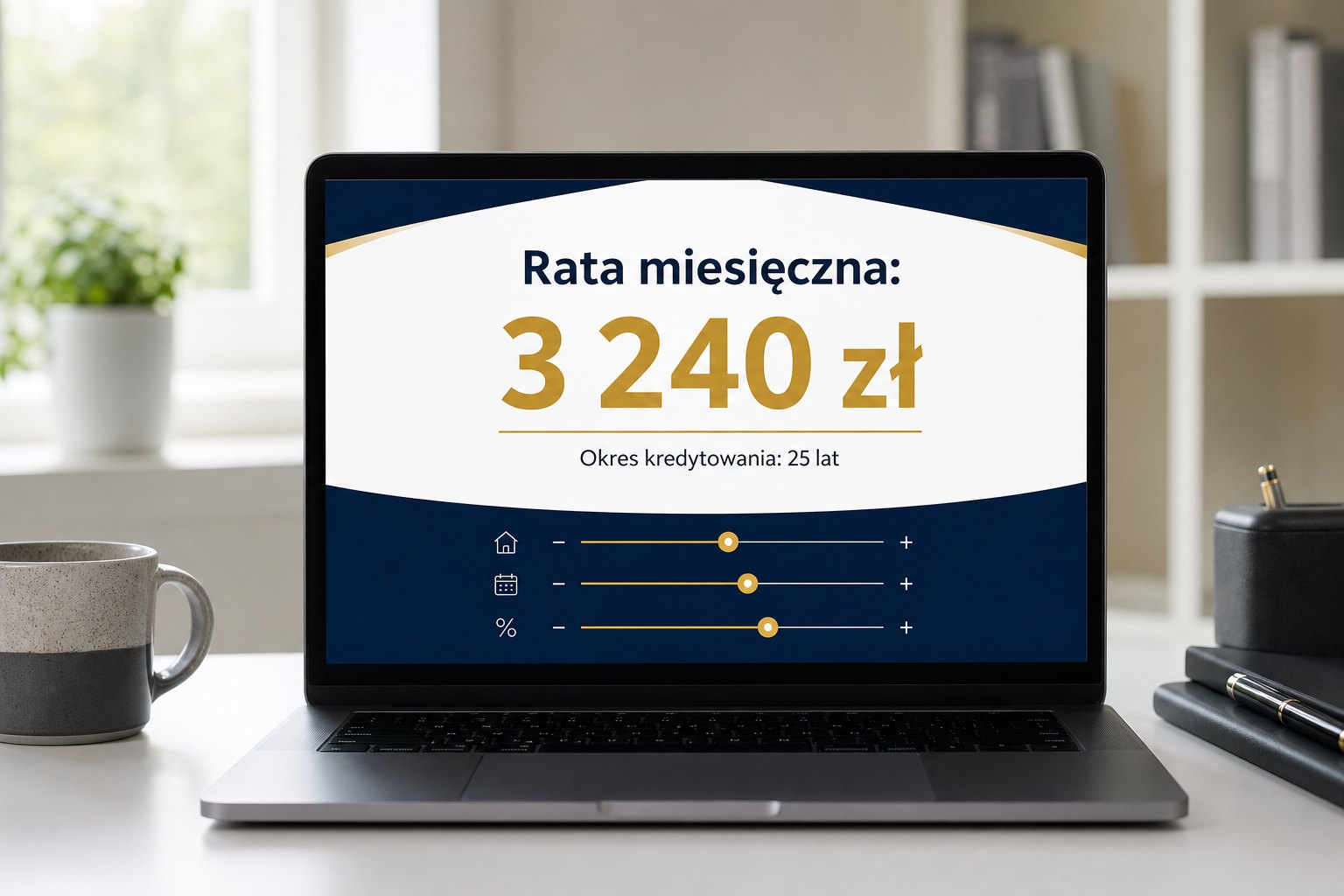 Ekran laptopa z symulacją raty miesięcznej kredytu